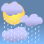 Broken clouds, heavy rain showers